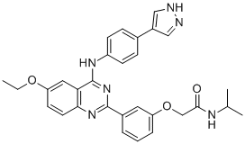 2-[3-[6-ethoxy-4-[4-(1H-pyrazol-4-yl)anilino]quinazolin-2-yl]phenoxy]-N-propan-2-ylacetamide molecular structure (CAS 1369452-53-8)