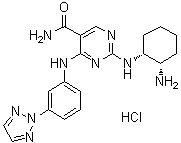 结构式 CAS# 1370261-97-4, 2-[[(1R,2S)-2-氨基环己基]氨基]-4-[[3-(2H-1,2,3-三唑-2-基)苯基]氨基]-5-嘧啶甲酰胺盐酸盐
