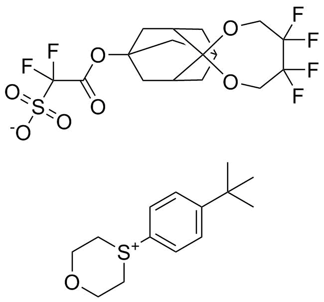4-(4-(tert-Butyl)phenyl)-1,4-oxathian-4-ium 1,1-difluoro-2-oxo-2-((5',5',6',6'-tetrafluorospiro[adamantane-2,2'-[1,3]dioxepan]-5-yl)oxy)ethane-1-sulfonate molecular structure (CAS 1371590-55-4)