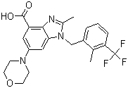 2-Methyl-1-[[2-methyl-3-(trifluoromethyl)phenyl]methyl]-6-(4-morpholinyl)-1H-benzimidazole-4-carboxylic acid molecular structure (CAS 1372540-25-4)