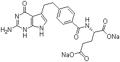 structure of CAS# 137281-23-3, Pemetrexed disodium;N-[4-[2-(2-Amino-4,7-dihydro-4-oxo-1H-pyrrolo[2,3-d]pyrimidin-5-yl)ethyl]benzoyl]-L-glutamic acid disodium salt
