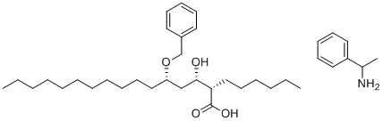 (2S,3S,5R)-2-己基-3-羟基-5-(苯基甲氧基)-十六烷酸(S)-α-甲基苯甲胺盐分子结构 (CAS 137433-01-3)