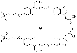 结构式 CAS# 1374598-80-7, (3S)-6-[[2',6'-二甲基-4'-[3-(甲基磺酰基)丙氧基][1,1'-联苯]-3-基]甲氧基]-2,3-二氢-3-苯并呋喃乙酸半水合物