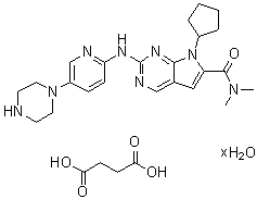 structure of CAS# 1374639-79-8, Butanedioic acid, compd. with 7-cyclopentyl-N,N-dimethyl-2-[[5-(1-piperazinyl)-2-pyridinyl]amino]-7H-pyrrolo[2,3-d]pyrimidine-6-carboxamide hydrate (1:1:?)