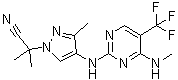 structure of CAS# 1374828-69-9, alpha,alpha,3-Trimethyl-4-[[4-(methylamino)-5-(trifluoromethyl)-2-pyrimidinyl]amino]-1H-pyrazole-1-acetonitrile