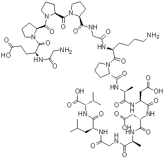 结构式 CAS# 137525-51-0, 甘氨酰-L-alpha-谷氨酰-L-脯氨酰-L-脯氨酰-L-脯氨酰甘氨酰-L-赖氨酰-L-脯氨酰-L-丙氨酰-L-alpha-天冬氨酰-L-alpha-天冬氨酰-L-丙氨酰甘氨酰-L-亮氨酰-L-缬氨酸