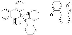 Chloro(2-dicyclohexylphosphino-2',6'-dimethoxy-1,1'-biphenyl)(2'-amino-1,1'-biphenyl-2-yl)palladium(II) molecular structure (CAS 1375325-64-6)