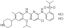 5-Chloro-N4-[2-[(1-methylethyl)sulfonyl]phenyl]-N2-[5-methyl-2-(1-methylethoxy)-4-(4-piperidinyl)phenyl]-2,4-pyrimidinediamine hydrochloride (1:2) molecular structure (CAS 1380575-43-8)