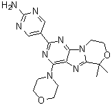 5-[8,9-Dihydro-6,6-dimethyl-4-(4-morpholinyl)-6H-[1,4]oxazino[4,3-e]purin-2-yl]-2-pyrimidinamine molecular structure (CAS 1382979-44-3)