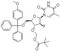1-[2-Deoxy-3-O-[(2,2-dimethyl-1-oxopropoxy)methyl]-2-fluoro-5-O-[(4-methoxyphenyl)diphenylmethyl]-beta-D-arabinofuranosyl]-5-methyl-2,4(1H,3H)-pyrimidinedione molecular structure (CAS 138685-99-1)