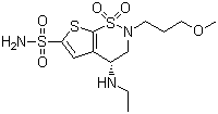 structure of CAS# 138890-62-7, Brinzolamide;(R)-4-(Ethylamino)-3,4-dihydro-2-(3-methoxypropyl)-2H-thieno[3,2-e]-1,2-thiazine-6-sulfonamide 1,1-dioxide