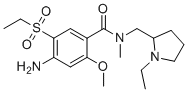 structure of CAS# 1391054-22-0, Amisulpride EP Impurity H;N-Methyl Amisulpride;4-amino-N-[(1-ethylpyrrolidin-2-yl)methyl]-5-ethylsulfonyl-2-methoxy-N-methylbenzamide
