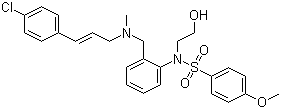 structure of CAS# 139298-40-1, KN 93;N-[2-[[[3-(4-Chlorophenyl)-2-propen-1-yl]methylamino]methyl]phenyl]-N-(2-hydroxyethyl)-4-methoxybenzenesulfonamide