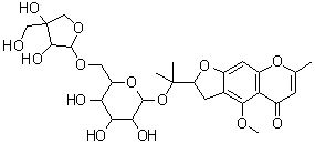 (S)-2-[1-[(6-O-beta-D-呋喃芹糖基-beta-D-吡喃葡萄糖基)氧基]-1-甲基乙基]-2,3-二氢-4-甲氧基-7-甲基-5H-呋喃并[3,2-g][1]苯并吡喃-5-酮分子结构 (CAS 139446-82-5)