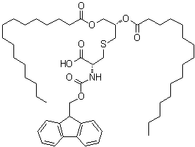 结构式 CAS# 139573-78-7, 1S)-1-[[[(2R)-2-羧基-2-[[芴甲氧羰基]氨基]乙基]硫基]甲基]-1,2-乙二基双(十六烷酸)酯