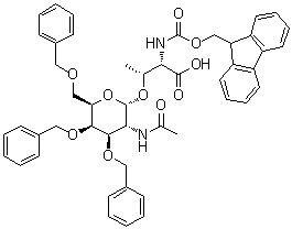 O-[2-(Acetylamino)-2-deoxy-3,4,6-tris-O-(phenylmethyl)-alpha-D-galactopyranosyl]-N-[(9H-fluoren-9-ylmethoxy)carbonyl]-L-threonine molecular structure (CAS 1398123-86-8)