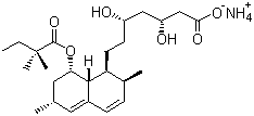 结构式 CAS# 139893-43-9, 辛伐他汀铵盐; (3R,5R)-7-[(1S,2S,6R,8S,8aR)-8-(2,2-二甲基丁酰氧基)-1,2,6,7,8,8a-六氢-2,6-二甲基-1-萘基]-3,5-二羟基庚酸铵