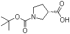 结构式 CAS# 140148-70-5, (S)-1-Boc-吡咯烷-3-甲酸; (S)-1-叔丁氧羰基吡咯烷-3-甲酸