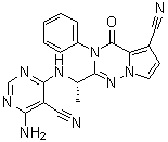 结构式 CAS# 1403947-26-1, 2-[(1S)-1-[(6-氨基-5-氰基-4-嘧啶基)氨基]乙基]-3,4-二氢-4-氧代-3-苯基吡咯并[2,1-f][1,2,4]三嗪-5-甲腈