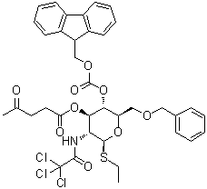Ethyl 2-deoxy-6-O-(phenylmethyl)-1-thio-2-[(2,2,2-trichloroacetyl)amino]-beta-D-glucopyranoside 4-(9H-fluoren-9-ylmethyl carbonate) 3-(4-oxopentanoate) molecular structure (CAS 1416144-54-1)