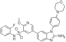 5-(2-Amino-1-(4-morpholinophenyl)-1H-benzimidazol-6-yl)-N-(2-fluorophenyl)-2-methoxypyridine-3-sulfonamide molecular structure (CAS 1416334-69-4)