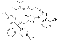 5'-O-[Bis(4-methoxyphenyl)phenylmethyl]-2'-deoxyinosine 3'-[2-cyanoethyl N,N-bis(1-methylethyl)phosphoramidite] molecular structure (CAS 141684-35-7)