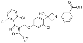 2-[3-[2-Chloro-4-[[5-cyclopropyl-3-(2,6-dichlorophenyl)-4-isoxazolyl]methoxy]phenyl]-3-hydroxy-1-azetidinyl]-4-pyridinecarboxylic acid molecular structure (CAS 1418274-28-8)