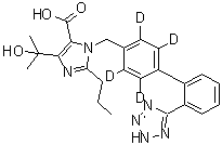 4-(1-Hydroxy-1-methylethyl)-2-propyl-1-[[2'-(2H-tetrazol-5-yl)[1,1'-biphenyl]-4-yl-2,3,5,6-d<sub>4</sub>]methyl]-1H-imidazole-5-carboxylic acid molecular structure (CAS 1420880-41-6)