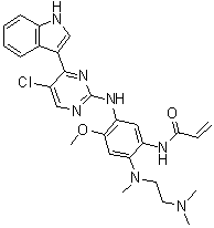 structure of CAS# 1421373-62-7, N-[5-[[5-Chloro-4-(1H-indol-3-yl)-2-pyrimidinyl]amino]-2-[[2-(dimethylamino)ethyl]methylamino]-4-methoxyphenyl]-2-propenamide;Mutant EGFR inhibitor
