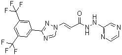 (2E)-3-[3-[3,5-Bis(trifluoromethyl)phenyl]-1H-1,2,4-triazol-1-yl]-2-propenoic acid 2-(2-pyrazinyl)hydrazide molecular structure (CAS 1421923-86-5)