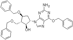 (1S,2S,3S,5S)-5-(2-Amino-6-(benzyloxy)-9H-purin-9-yl)-3-(benzyloxy)-2-(benzyloxymethyl)cyclopentanol molecular structure (CAS 142217-77-4)