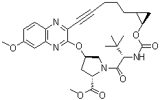 (1aR,5S,8S,10R,22aR)-18,19-Didehydro-5-(1,1-dimethylethyl)-1,1a,3,4,5,6,9,10,20,21,22,22a-dodecahydro-14-methoxy-3,6-dioxo-8H-7,10-methanocyclopropa[18,19][1,10,3,6]dioxadiazacyclononadecino[11,12-b]quinoxaline-8-carboxylic acid methyl ester molecular structure (CAS 1425038-23-8)