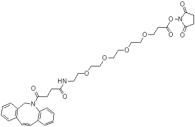2,5-Dioxo-1-pyrrolidinyl 20-(11,12-didehydrodibenz[b,f]azocin-5(6H)-yl)-17,20-dioxo-4,7,10,13-tetraoxa-16-azaeicosanoate molecular structure (CAS 1427004-19-0)