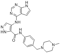 N-[4-[(4-methylpiperazin-1-yl)methyl]phenyl]-4-(7H-pyrrolo[2,3-d]pyrimidin-4-ylamino)-1H-pyrazole-5-carboxamide molecular structure (CAS 1429515-59-2)