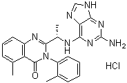 2-[(1S)-1-[(2-Amino-9H-purin-6-yl)amino]ethyl]-5-methyl-3-(2-methylphenyl)-4(3H)-quinazolinone hydrochloride (1:1) molecular structure (CAS 1431697-78-7)
