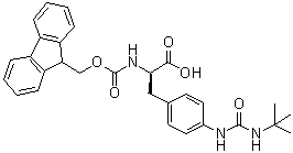 structure of CAS# 1433975-21-3, 4-[[[(1,1-Dimethylethyl)amino]carbonyl]amino]-N-[(9H-fluoren-9-ylmethoxy)carbonyl]-D-phenylalanine;(2R)-3-[4-(tert-butylcarbamoylamino)phenyl]-2-(9H-fluoren-9-ylmethoxycarbonylamino)propanoic acid