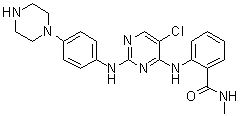 structure of CAS# 1439934-41-4, 2-[[5-Chloro-2-[[4-(1-piperazinyl)phenyl]amino]-4-pyrimidinyl]amino]-N-methylbenzamide;CTx 0294885
