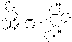 structure of CAS# 1440898-61-2, Deltarasin;2-[4-[(2S)-2-(2-Phenyl-1H-benzimidazol-1-yl)-2-(4-piperidinyl)ethoxy]phenyl]-1-(phenylmethyl)-1H-benzimidazole