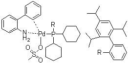 (SP-4-3)-[2'-(Amino)[1,1'-biphenyl]-2-yl][dicyclohexyl[2',4',6'-tris(1-methylethyl)[1,1'-biphenyl]-2-yl]phosphine](methanesulfonato)palladium molecular structure (CAS 1445085-55-1)