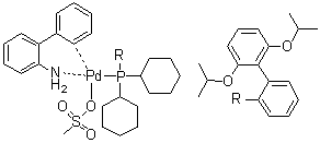 [2'-(Amino)[1,1'-biphenyl]-2-yl][[2',6'-bis(1-methylethoxy)[1,1'-biphenyl]-2-yl]dicyclohexylphosphine](methanesulfonato)palladium molecular structure (CAS 1445085-77-7)