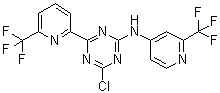 4-Chloro-6-[6-(trifluoromethyl)pyridin-2-yl]-N-[2-(trifluoromethyl)pyridin-4-yl]-1,3,5-triazin-2-amine molecular structure (CAS 1446507-68-1)