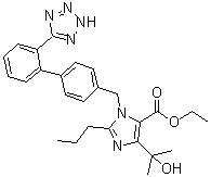 4-(1-Hydroxy-1-methylethyl)-2-propyl-1-[[2'-(1H-tetrazol-5-yl)[1,1'-biphenyl]-4-yl]methyl]-1H-imidazole-5-carboxylic acid ethyl ester molecular structure (CAS 144689-23-6)