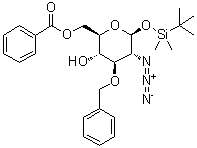 2-Azido-2-deoxy-1-O-[(1,1-dimethylethyl)dimethylsilyl]-3-O-(phenylmethyl)-beta-D-glucopyranose 6-benzoate molecular structure (CAS 1447801-82-2)