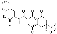 N-[[(3R)-5-Chloro-3,4-dihydro-8-hydroxy-3-(methyl-d<sub>3</sub>)-1-oxo-1H-2-benzopyran-7-yl-3-d]carbonyl]-L-phenylalanine molecular structure (CAS 1448049-50-0)