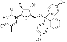 1-[5-O-[Bis(4-methoxyphenyl)phenylmethyl]-2-deoxy-2-fluoro-beta-D-arabinofuranosyl]-5-methyl-2,4(1H,3H)-pyrimidinedione molecular structure (CAS 144822-48-0)