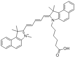 2-(5-(3-(5-Carboxypentyl)-1,1-dimethyl-1,3-dihydro-2H-benzo[e]indol-2-ylidene)penta-1,3-dien-1-yl)-1,1,3-trimethyl-1H-benzo[e]indol-3-ium molecular structure (CAS 1449661-34-0)