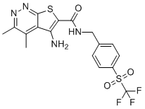 5-Amino-3,4-dimethyl-N-[[4-[(trifluoromethyl)sulfonyl]phenyl]methyl]thieno[2,3-c]pyridazine-6-carboxamide molecular structure (CAS 1451993-15-9)