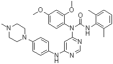 structure of CAS# 1456858-58-4, N-(2,4-Dimethoxyphenyl)-N'-(2,6-dimethylphenyl)-N-[6-[[4-(4-methyl-1-piperazinyl)phenyl]amino]-4-pyrimidinyl]urea;HG-9-91-01