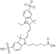 2-[3-[1-(5-Carboxypentyl)-1,3-dihydro-3,3-dimethyl-5-sulfo-2H-indol-2-ylidene]-1-propen-1-yl]-1-ethyl-3,3-dimethyl-5-sulfo-3H-indolium inner salt molecular structure (CAS 146368-13-0)