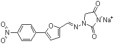structure of CAS# 14663-23-1, Dantrolene sodium salt;1-[[5-(p-Nitrophenyl)furfurylidene]amino]-hydantoin sodium salt; 1-[5-(-4-Nitrophenyl)furfurylideneamino]imidazolidine-2,4-dione sodium